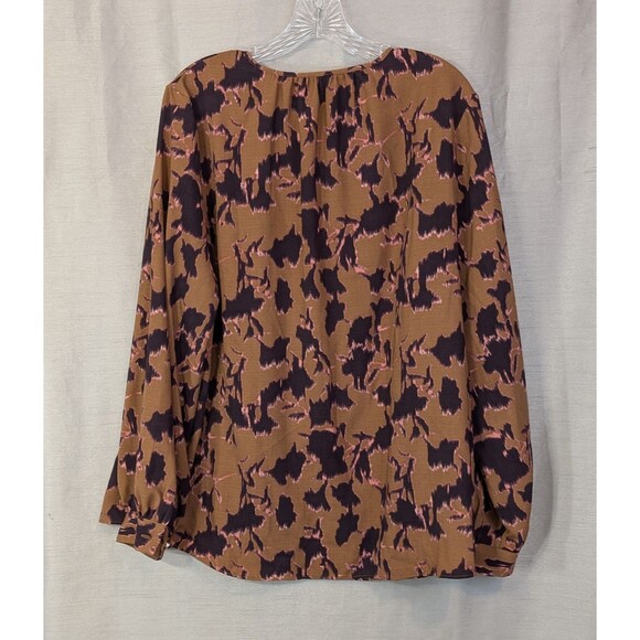 Nine West Women's XXL Blouse Autumnal Colored Button Up Balloon Sleeve Abstract - Picture 2 of 16